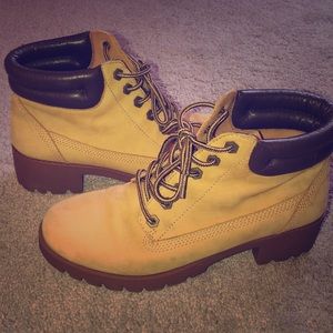 ALDO tan work boots. Like Timbs but cuter !!